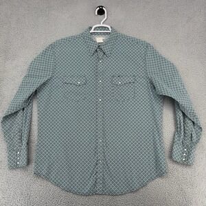 Wrangler Wrancher Western Shirt Men XL Teal Geometric Snap Button Long Sleeve